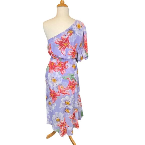 NWT Julia Jordan Floral Print One Shoulder Short Sleeve Asymmetrical Midi SZ 16 - Picture 7 of 13